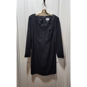 Papell Boutique Black Long-Sleeve Sheath Dress Women’s 10 V Neck Career